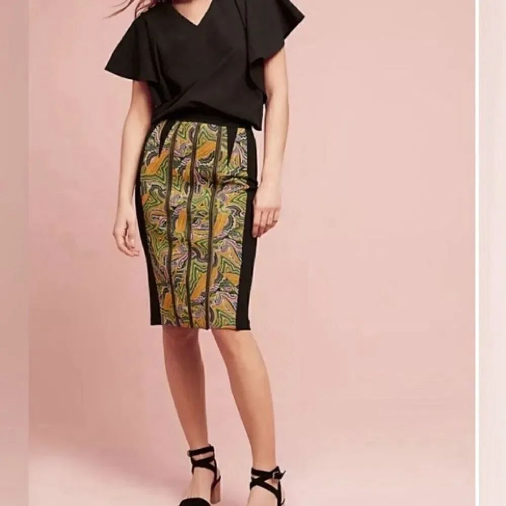 NEW Anthropologie Maeve Women's Embroidered Pencil Skirt Size 0 Multicolor